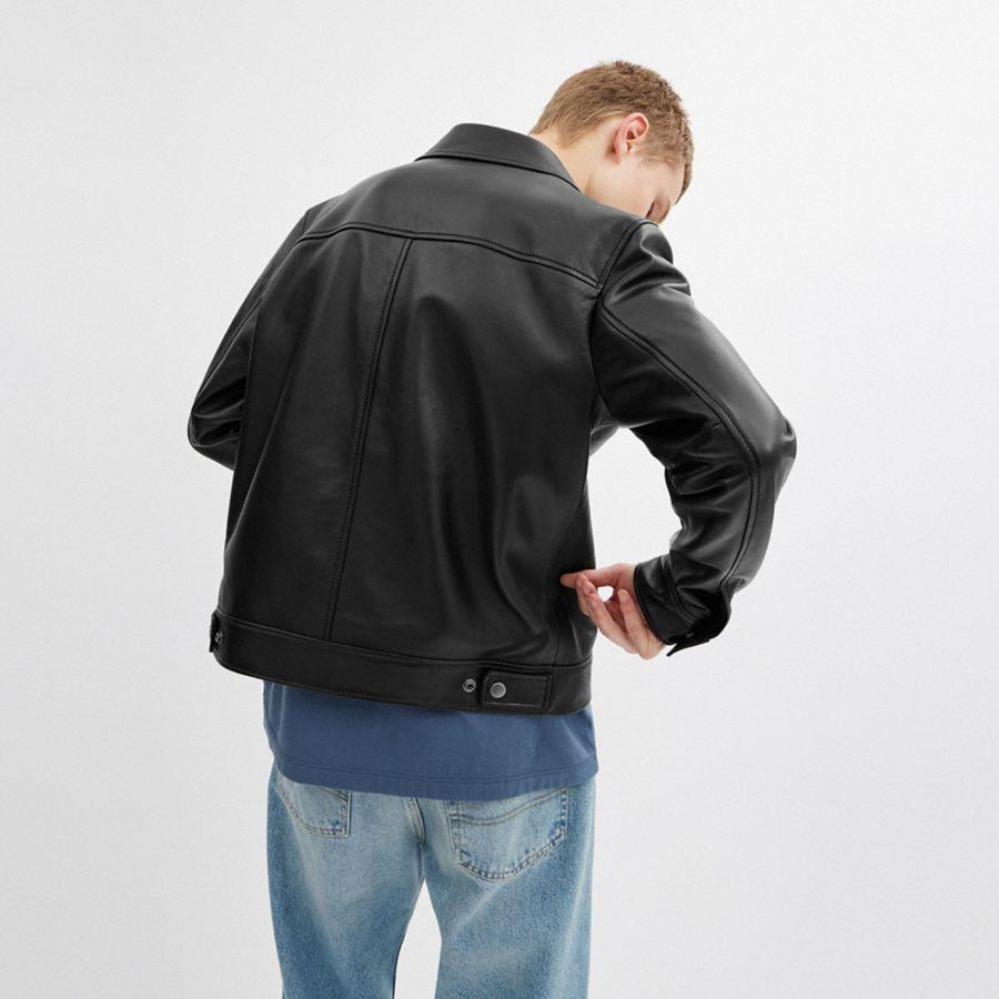 COACH® Heritage C Lightweight Leather Men Jacket Black | OMWS74908
