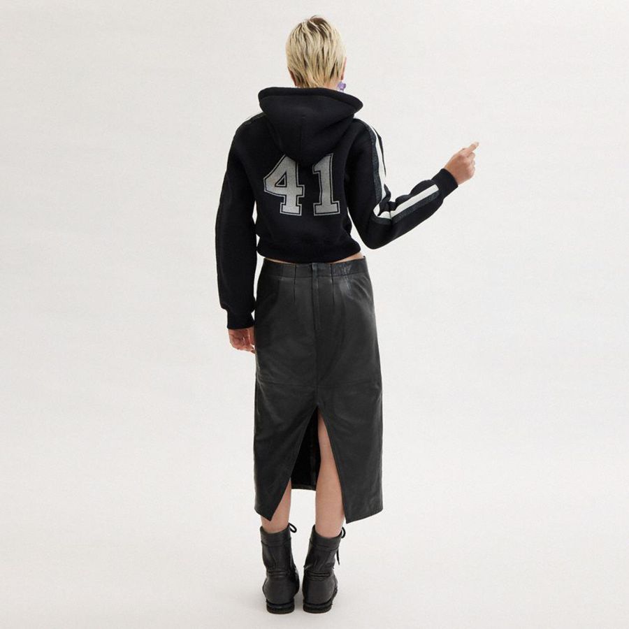 COACH® Heritage C Long Leather Women Skirt Black | AQME12593