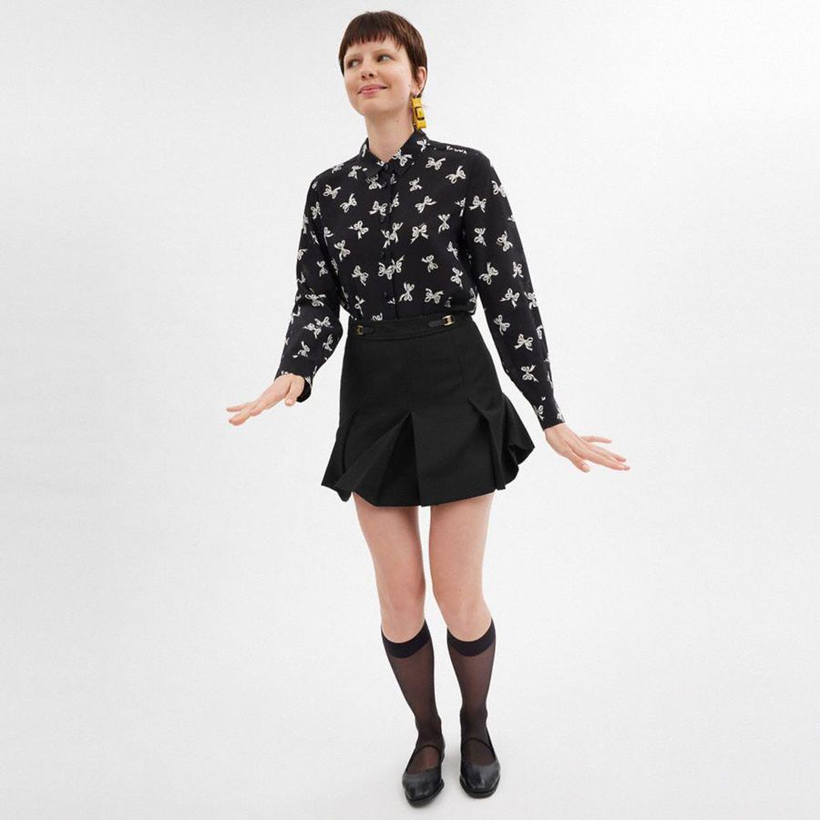 COACH® Heritage C Pleated Mini Women Skirt Black | PLHJ03276