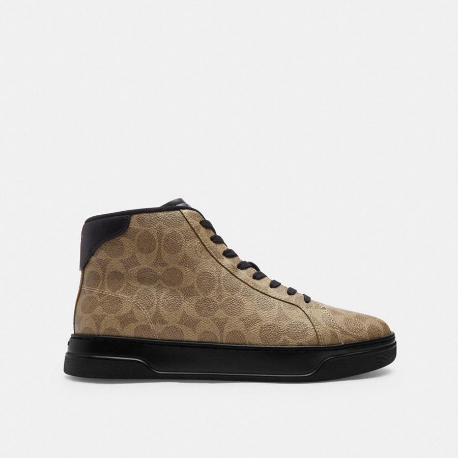 COACH® High Line High Top In Signature Canvas Men Sneakers Brown | UJHQ14609