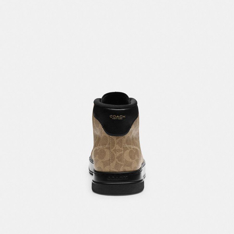 COACH® High Line High Top In Signature Canvas Men Sneakers Brown | UJHQ14609