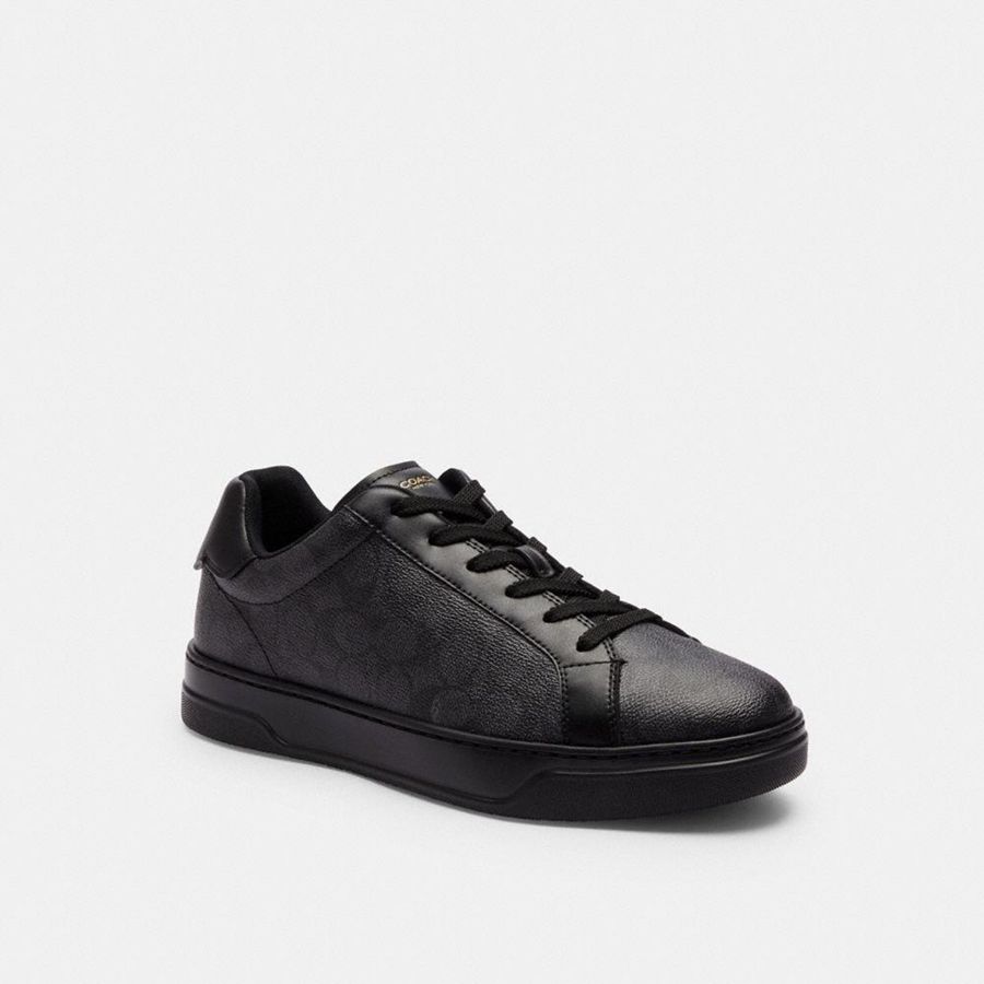COACH® High Line In Signature Canvas Men Sneakers Black | LGQK43910