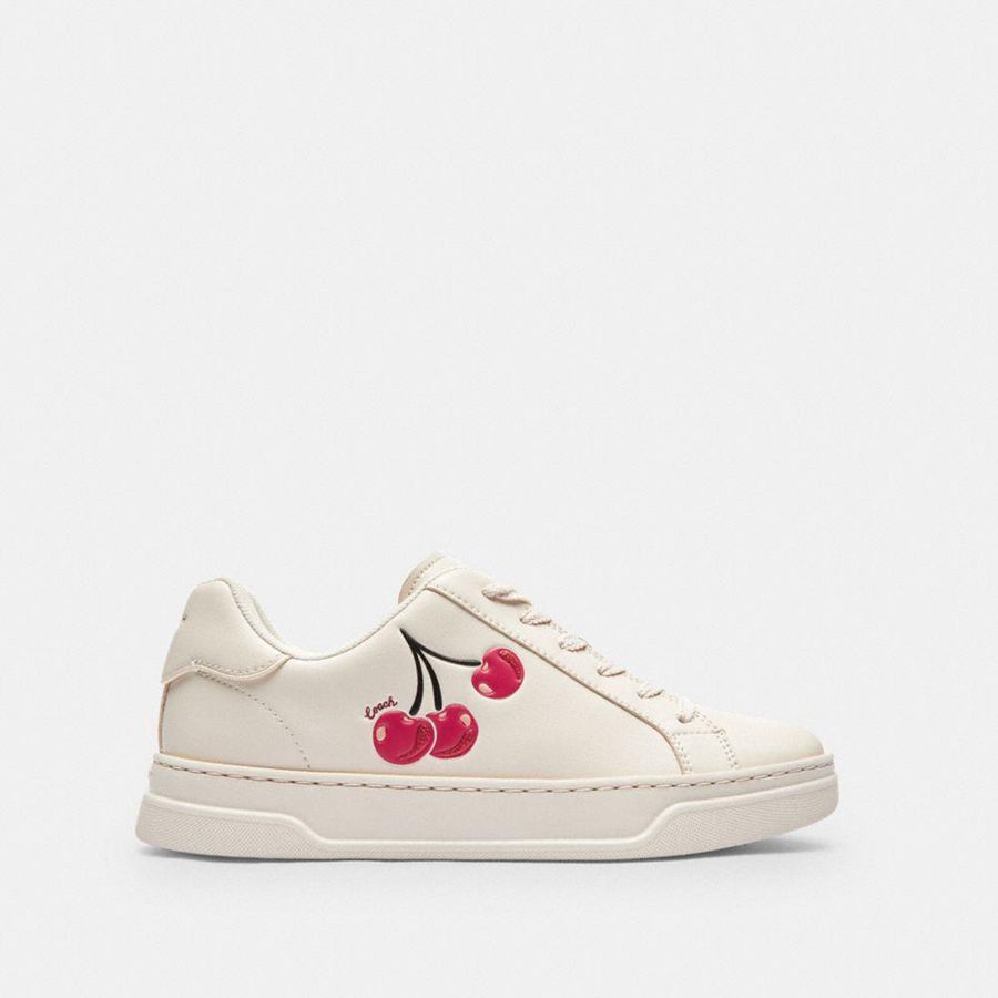 COACH® High Line With Cherry Print Women Sneakers White | RHJK75491