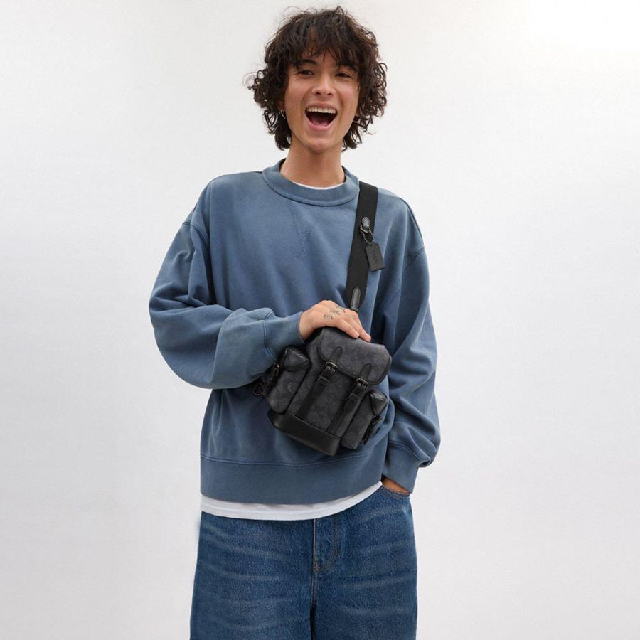 COACH® Hitch Backpack 13 In Signature Canvas Men Crossbody Bag Grey | TCIF04728