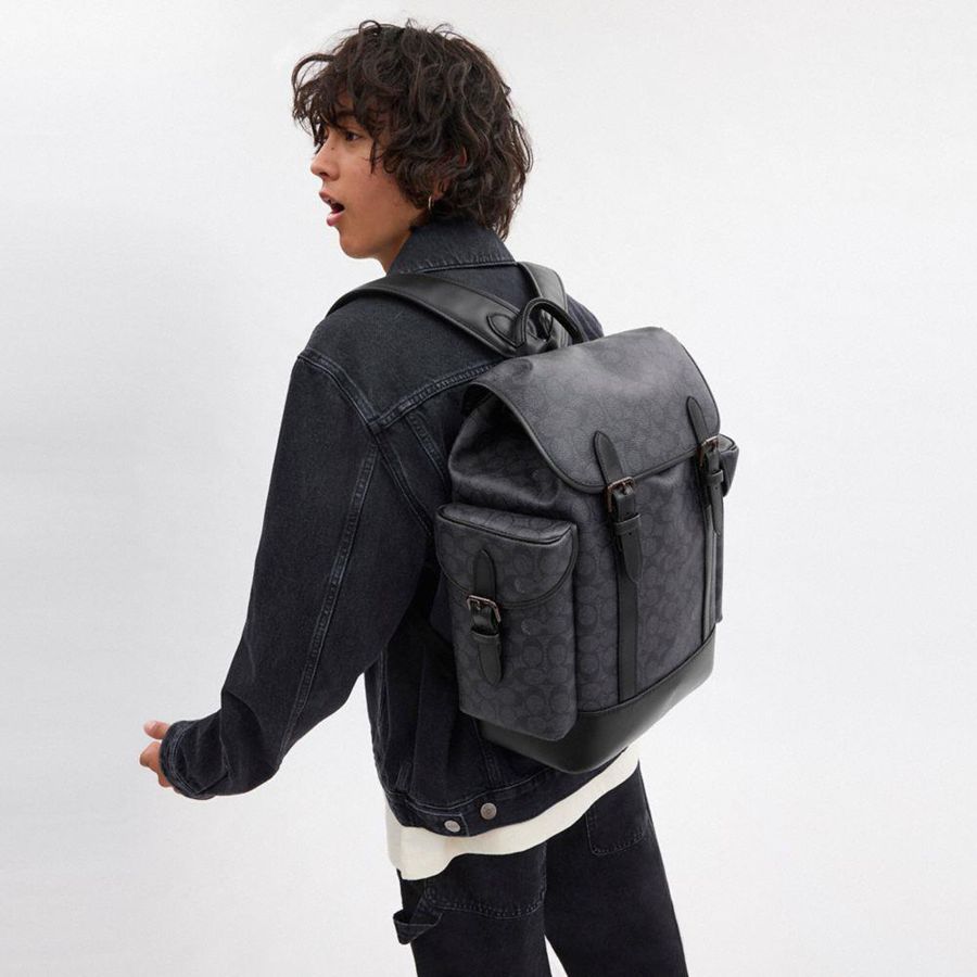 COACH® Hitch In Signature Canvas Men Backpack Grey | BWQJ69758