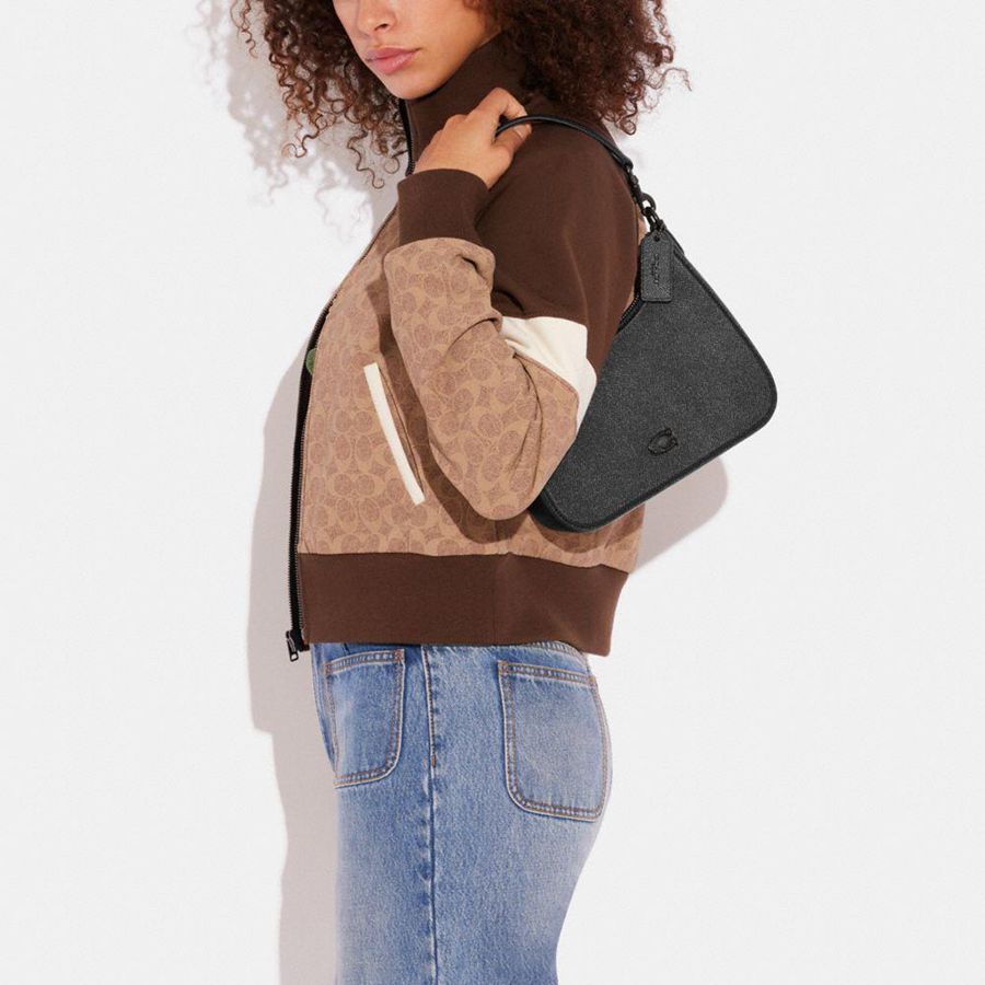 COACH® Hobo With Signature Canvas Women Crossbody Bag Black | OQCX10864
