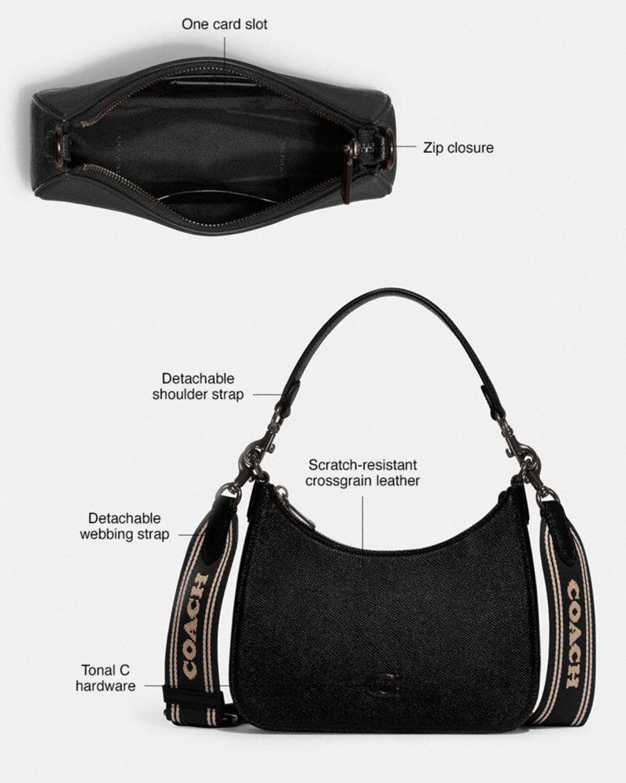 COACH® Hobo With Signature Canvas Women Crossbody Bag Black | OQCX10864