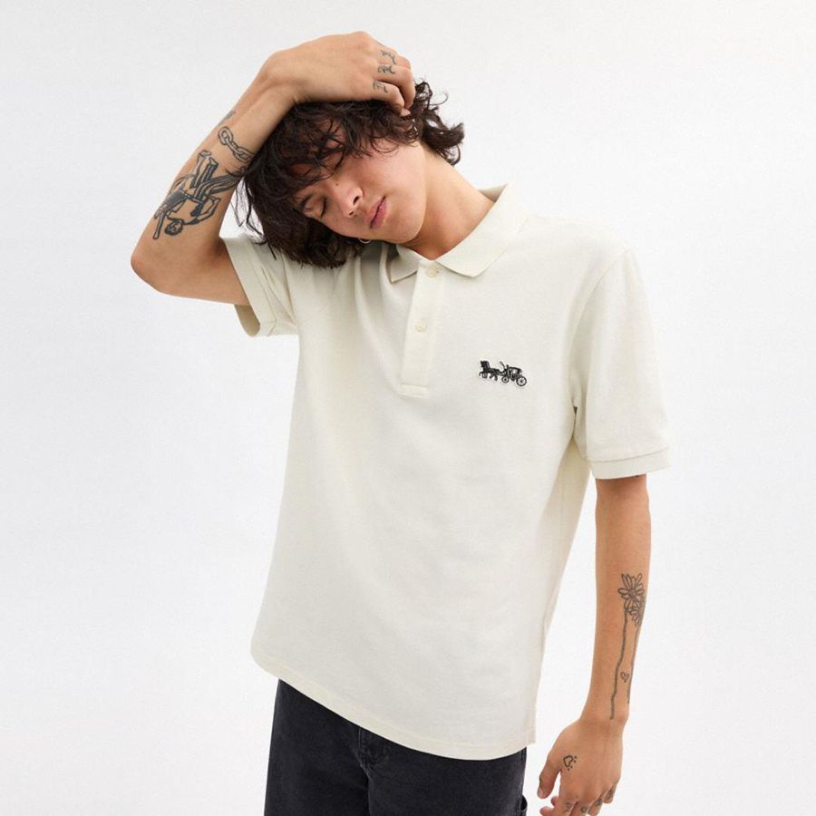 COACH® Horse And Carriage Classic Polo In Organic Cotton Men T-Shirt White | IWMF60457