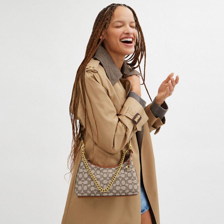 COACH® Juliet 25 In Signature Textile Jacquard Women Shoulder Bag Brown | ZFSX19568