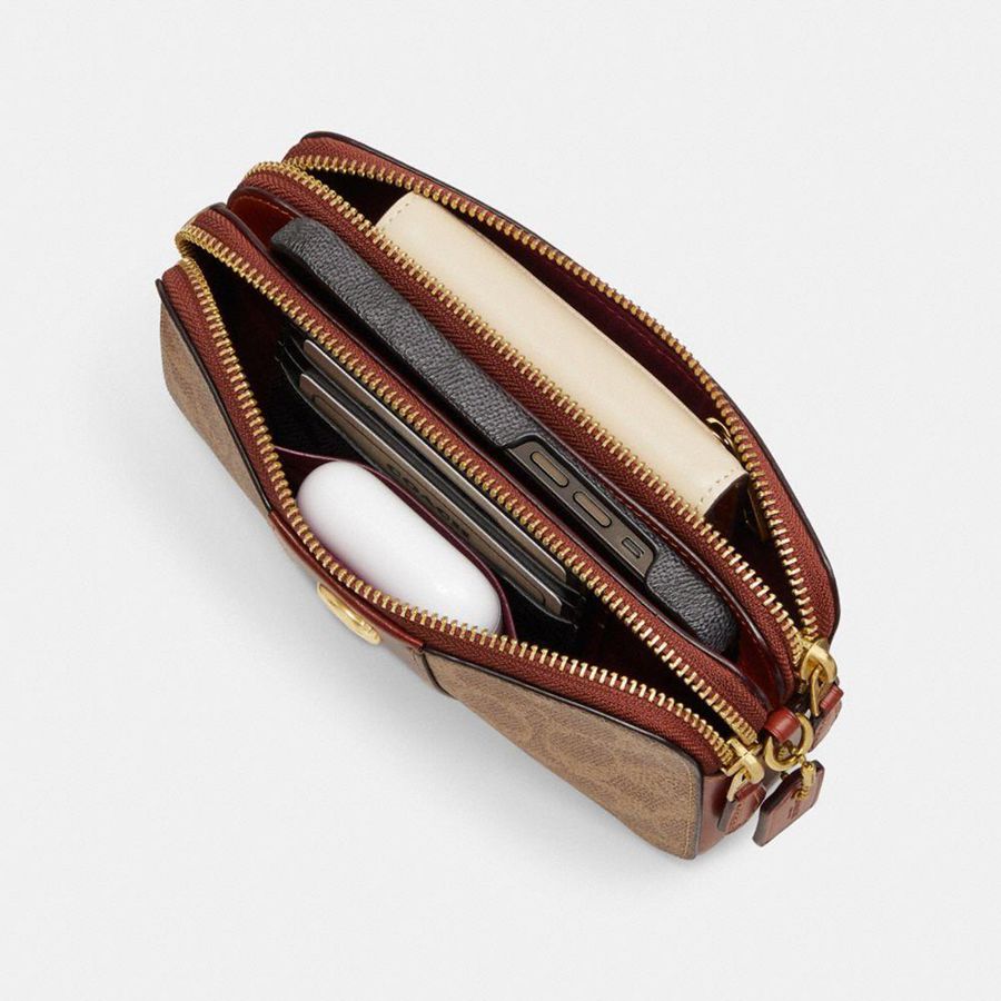 COACH® Kira Crossbody In Colorblock Signature Canvas Women Clutch Bags Brown | TENG24593