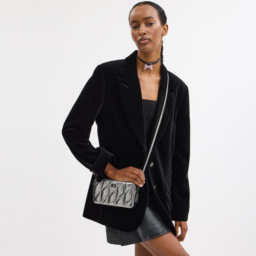 COACH® Kira Crossbody With Quilting Women Clutch Bags Silver | NAFJ79423