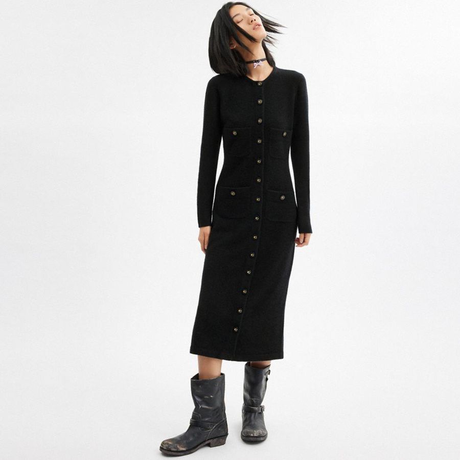 COACH® Knit Cardigan Women Dress Black | VGPT42760