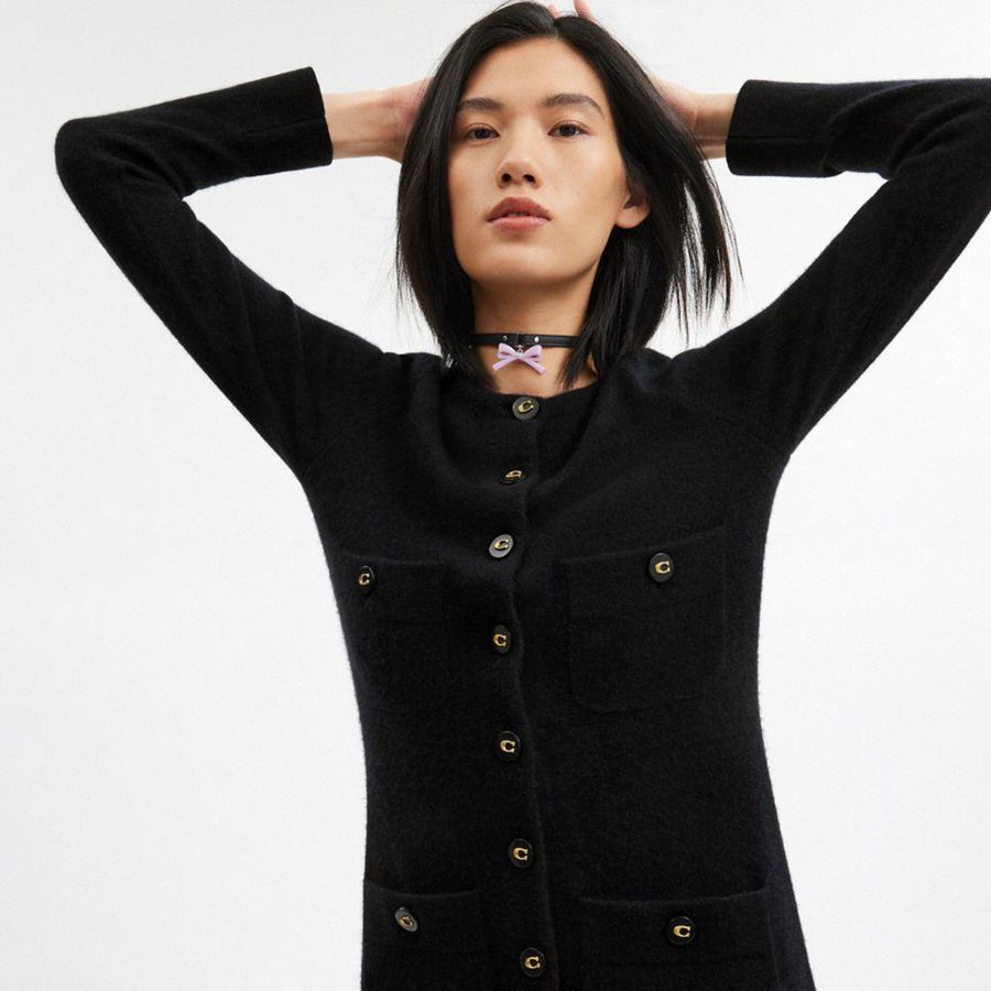COACH® Knit Cardigan Women Dress Black | VGPT42760