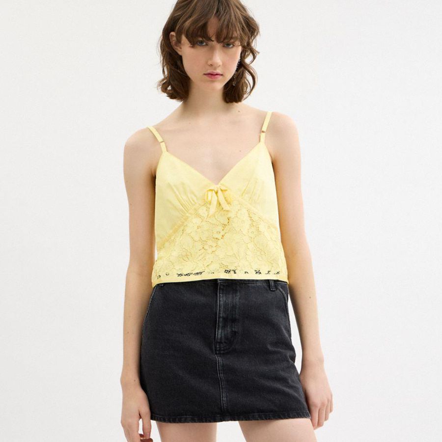 COACH® Lace Tank Top Women T-Shirt Yellow | MSZT48965