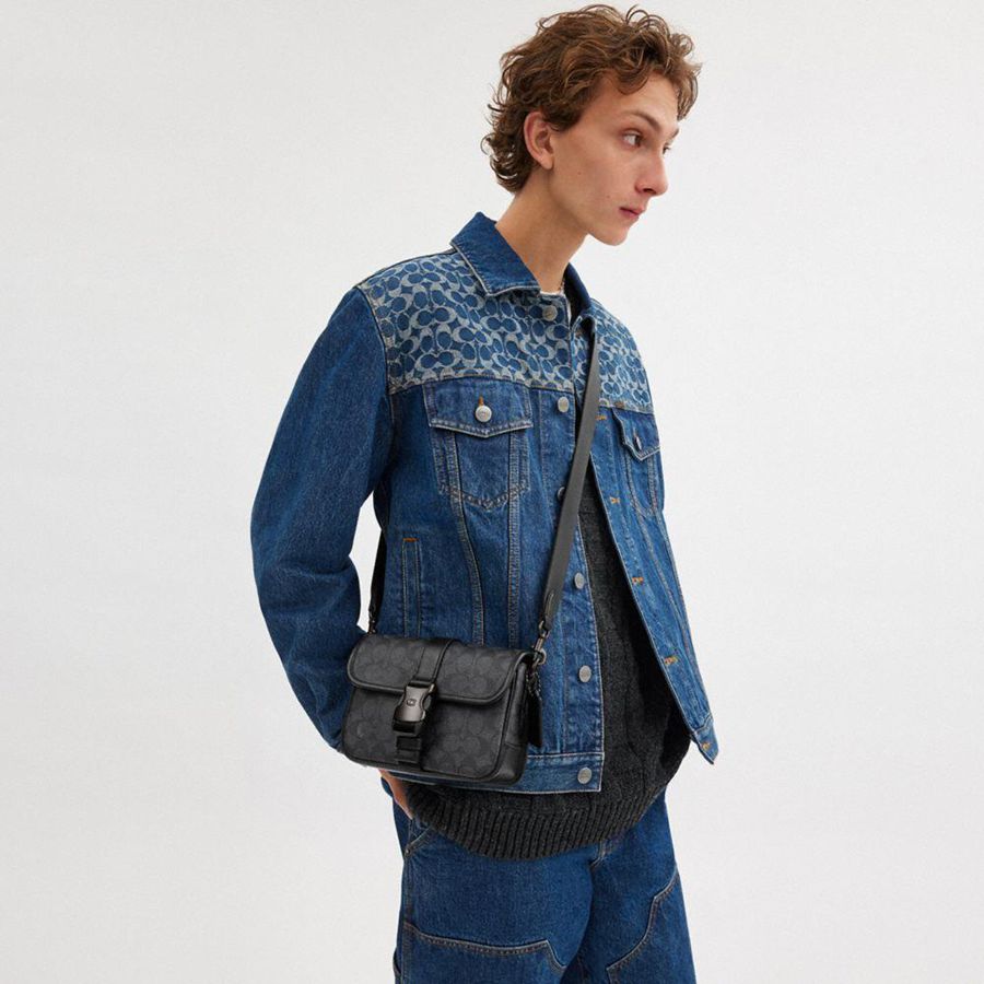 COACH® League 19 In Signature Canvas Men Crossbody Bag Grey | IDTM52631