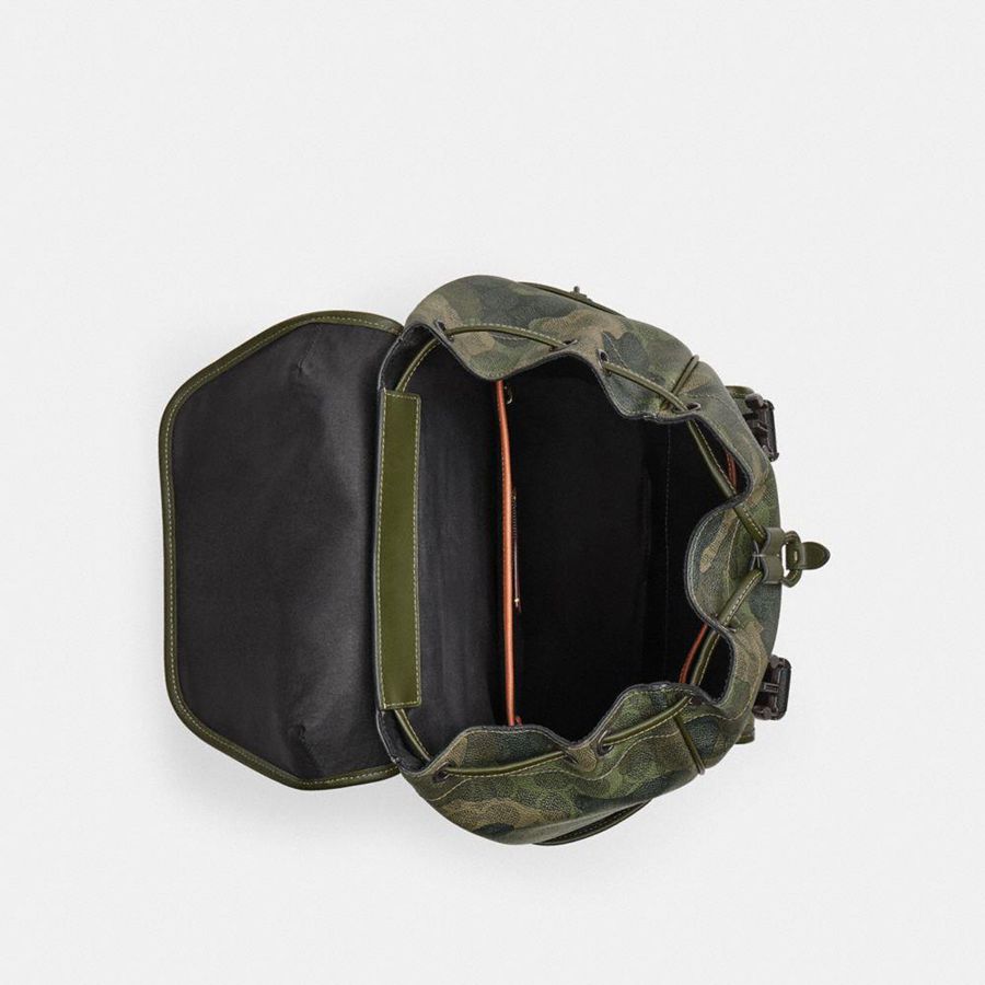 COACH® League Flap In Signature Camo Print Men Backpack Green | KFMQ96135