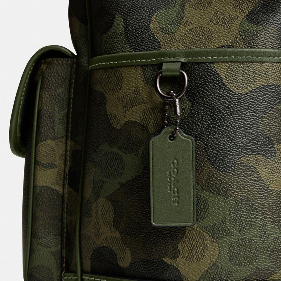 COACH® League Flap In Signature Camo Print Men Backpack Green | KFMQ96135