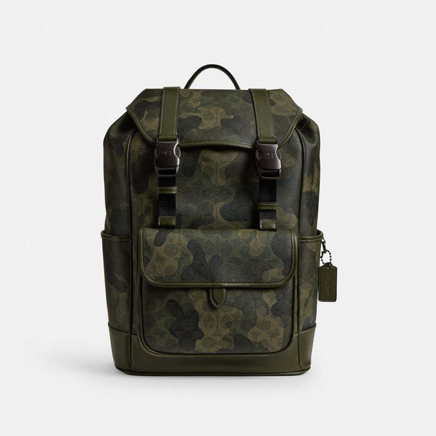 COACH® League Flap In Signature Camo Print Men Backpack Green | KFMQ96135