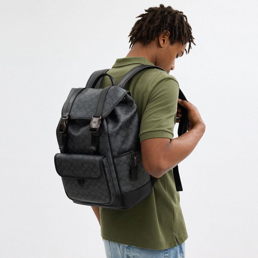 COACH® League Flap In Signature Canvas Men Backpack Grey | OMIN94763