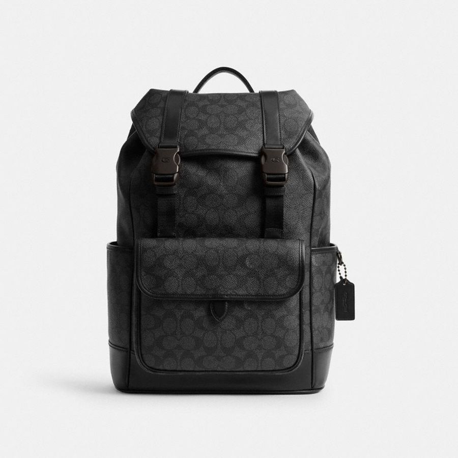 COACH® League Flap In Signature Canvas Men Backpack Grey | OMIN94763