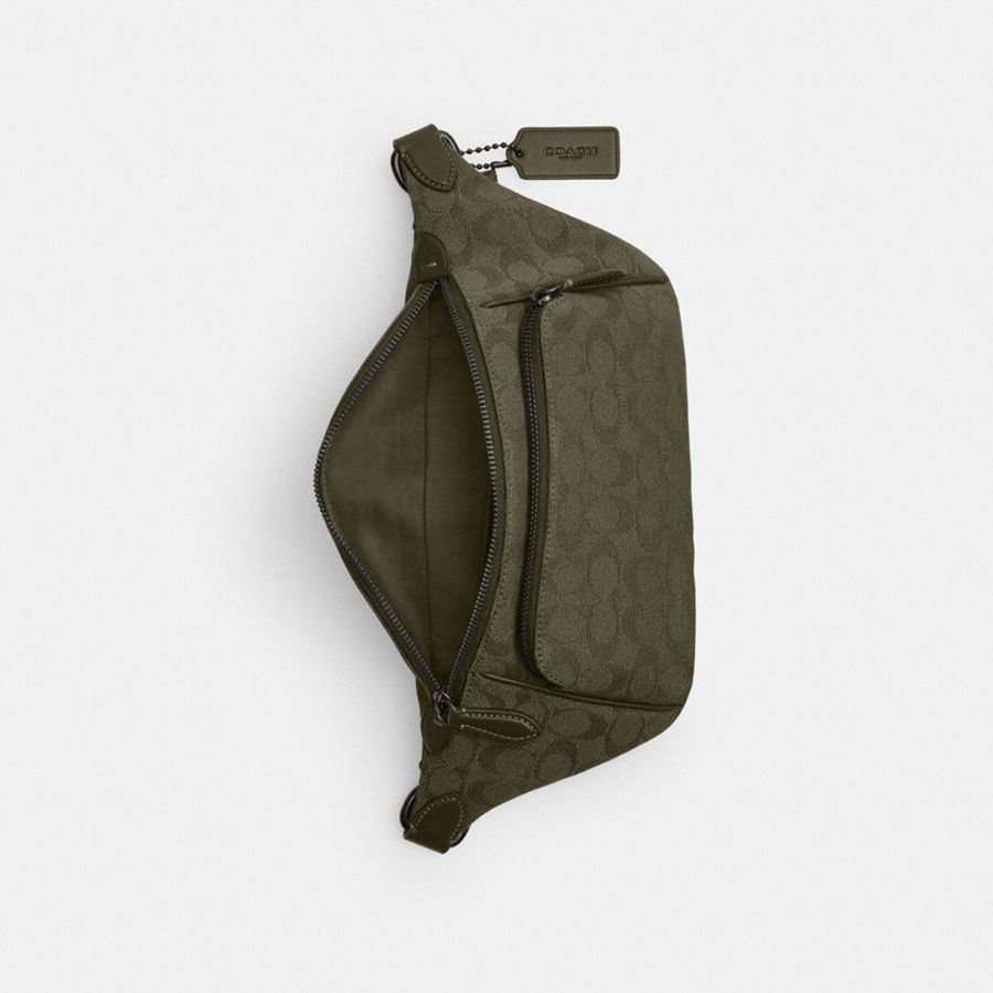 COACH® League In Signature Canvas Jacquard Men Belt Bags Green | PLOJ58931