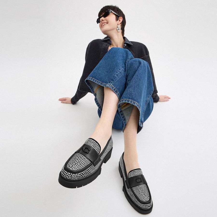 COACH® Leah With Crystal Women Loafers Silver | GPMA96145