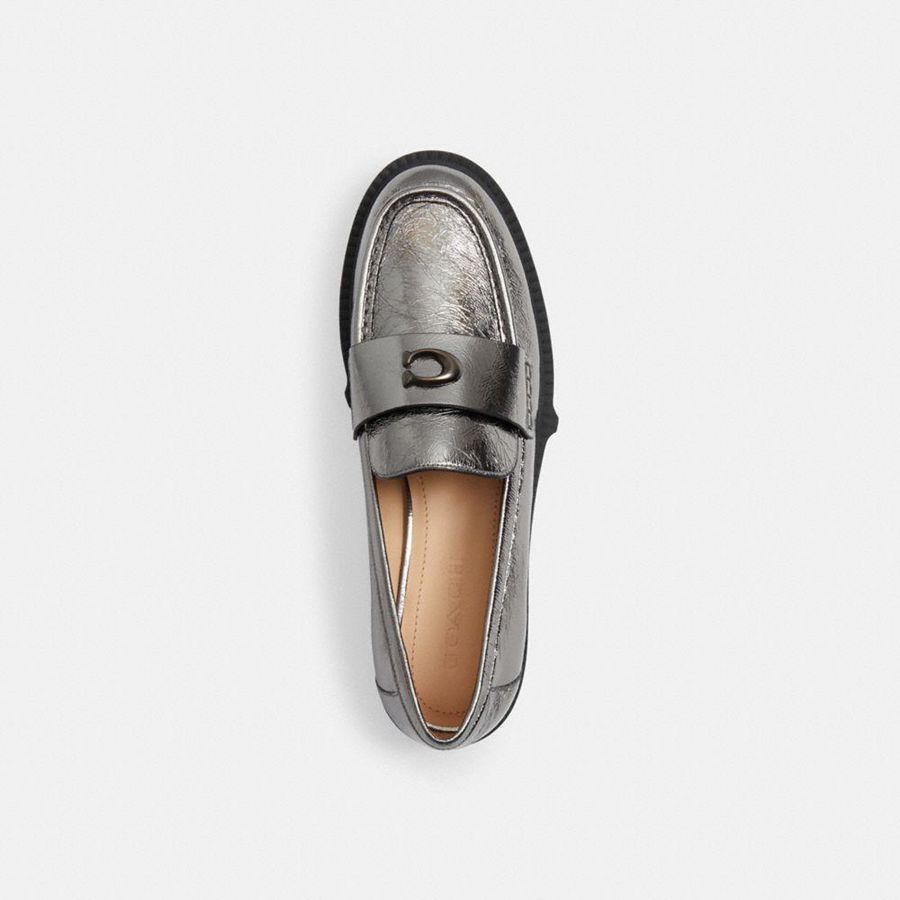 COACH® Leah Women Loafers Silver | OVCN52491