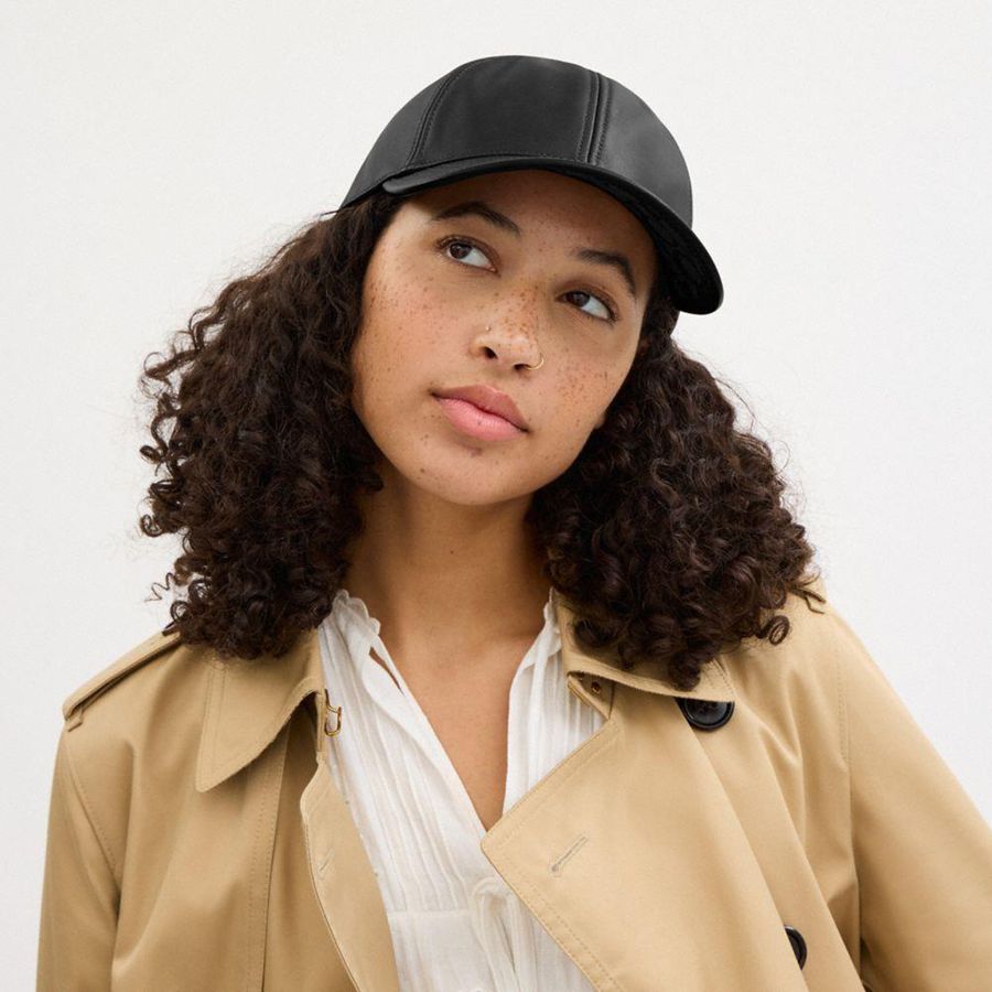 COACH® Leather Baseball Women Hat Black | VKCY97083