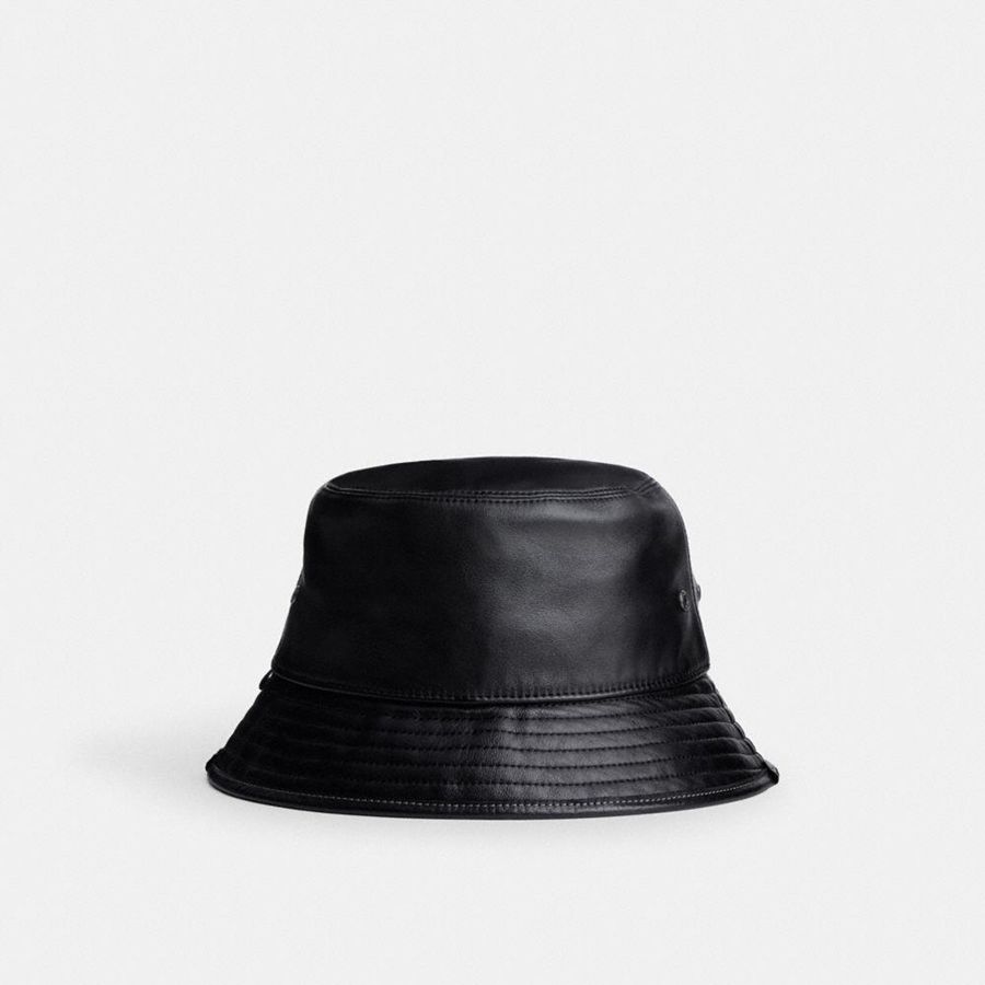 COACH® Leather Bucket Men Hat Black | BFRK58604