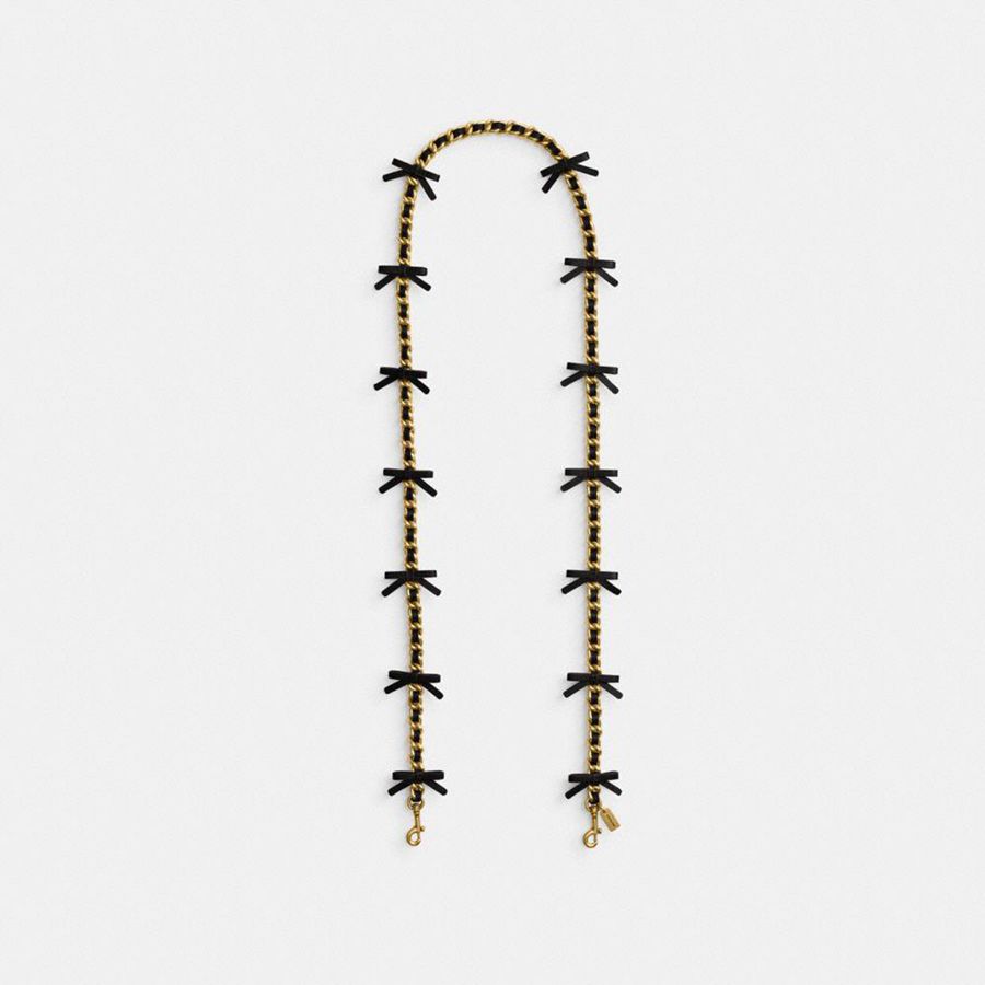 COACH® Leather Chain Strap With Bows Women Charms Black | HXWQ39751