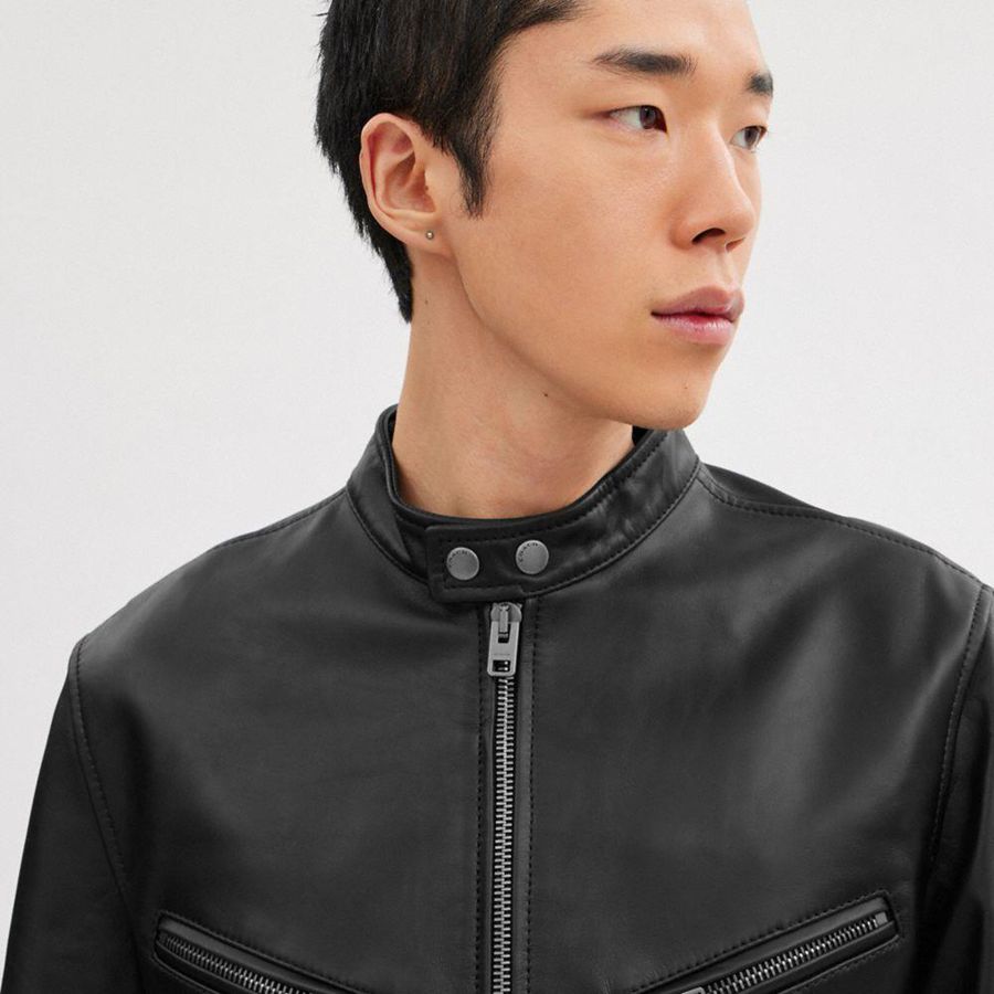 COACH® Leather Racer Men Jacket Black | ESTP56827