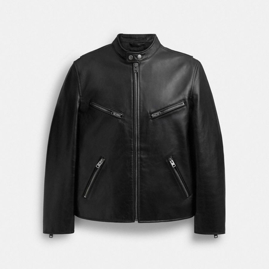 COACH® Leather Racer Men Jacket Black | ESTP56827