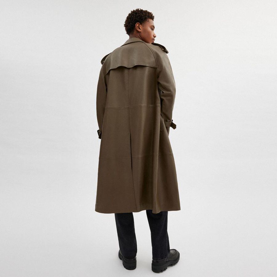 COACH® Leather Trench Coat Men Jacket Olive | RGPB81563