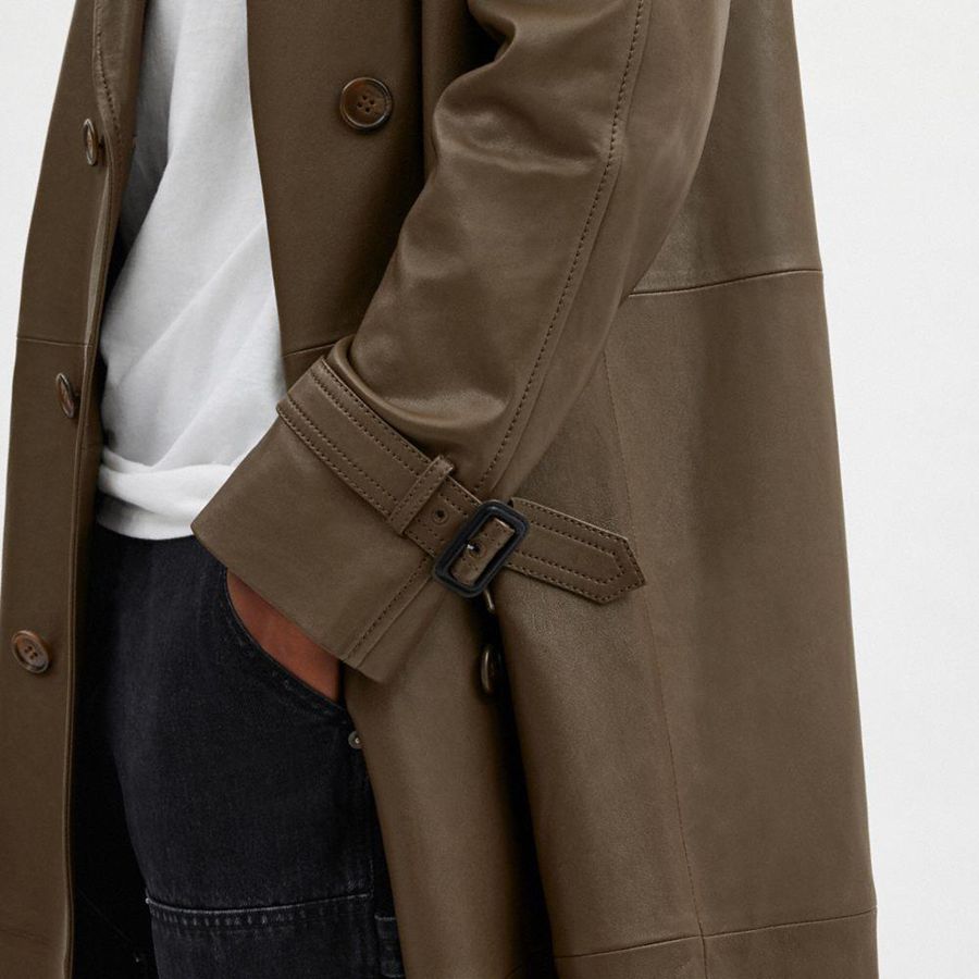 COACH® Leather Trench Coat Men Jacket Olive | RGPB81563