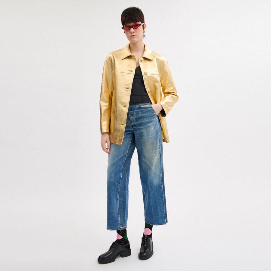 COACH® Leather Women Jacket Gold | HRQS76149