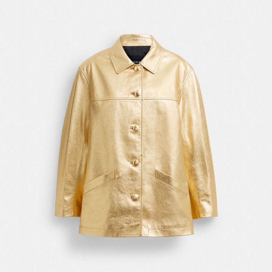COACH® Leather Women Jacket Gold | HRQS76149