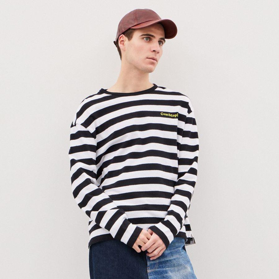 COACH® Long Sleeve With Stripe Pattern Women T-Shirt Black | IRPN78965