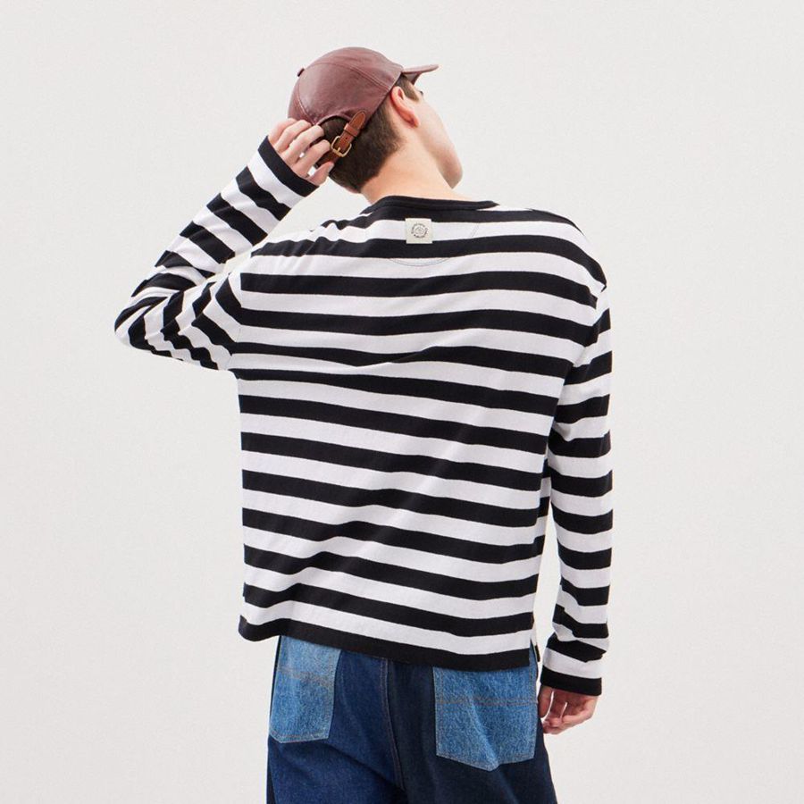 COACH® Long Sleeve With Stripe Pattern Women T-Shirt Black | IRPN78965