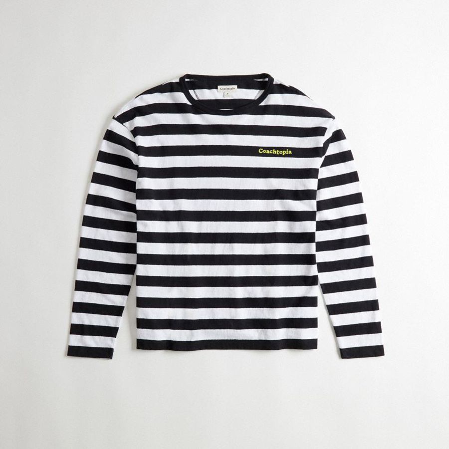 COACH® Long Sleeve With Stripe Pattern Women T-Shirt Black | IRPN78965