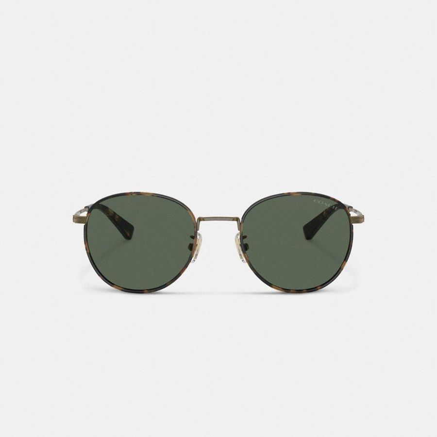 COACH® Metal Windsor Round Men Sunglasses Green | ESXY95143
