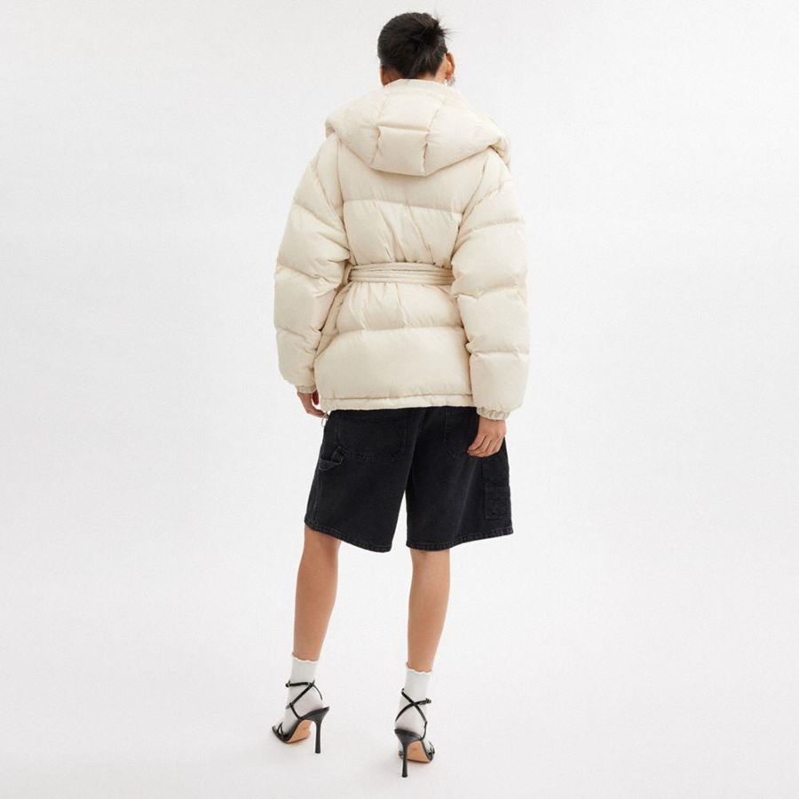 COACH® Mid Length Belted Down In Recycled Polyamide Women Jacket White | NEBV36091