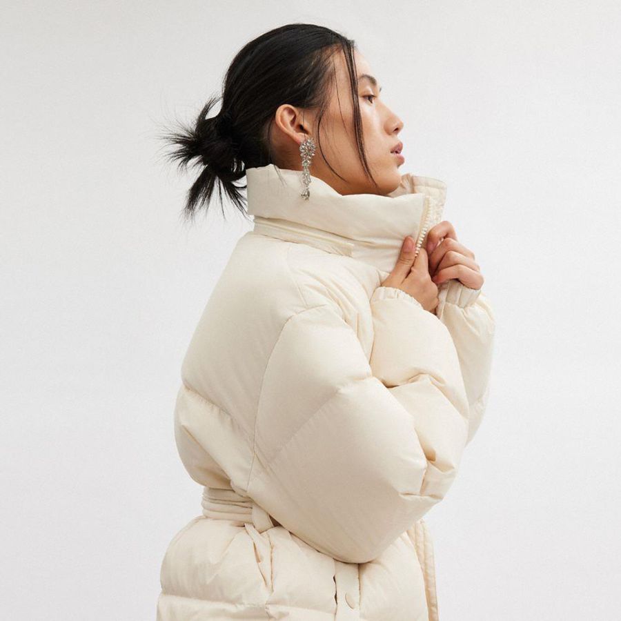COACH® Mid Length Belted Down In Recycled Polyamide Women Jacket White | NEBV36091