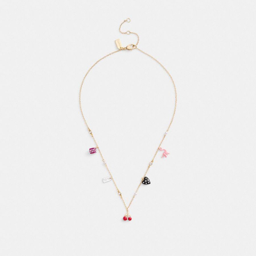 COACH® Mini Heart And Dice Charm Necklace Women Jewelry Gold | ULYC17865