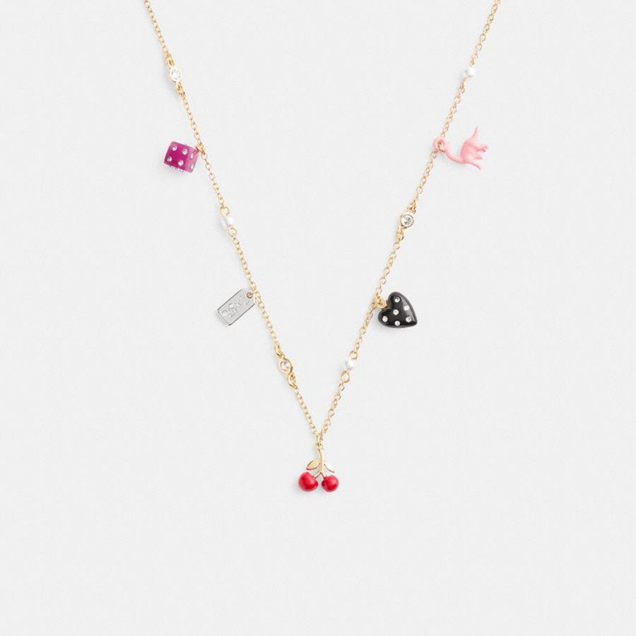 COACH® Mini Heart And Dice Charm Necklace Women Jewelry Gold | ULYC17865