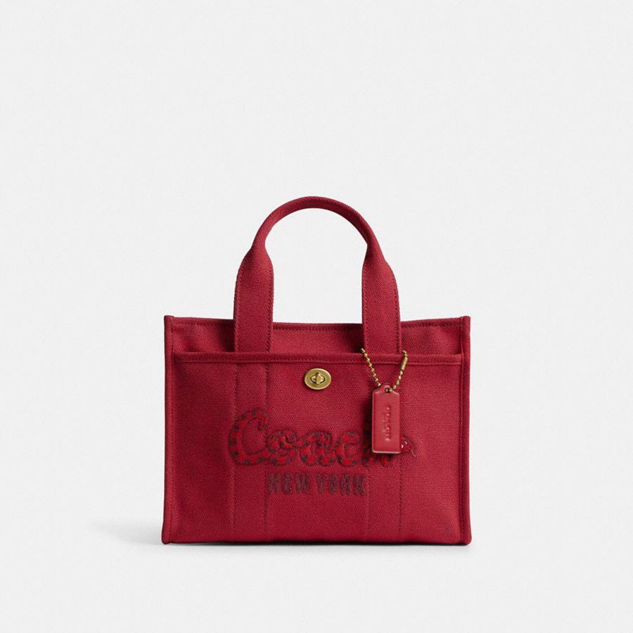 COACH® New Year Cargo 26 With Coach Snake Script Women Tote Bags Red | JHXD79860