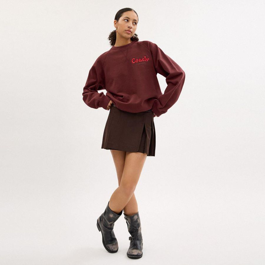 COACH® New Year Coach Snake Script Men Sweatshirt Burgundy | NWAF78291