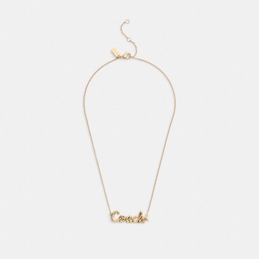 COACH® New Year Coach Snake Script Necklace Women Jewelry Gold | GJHC70289