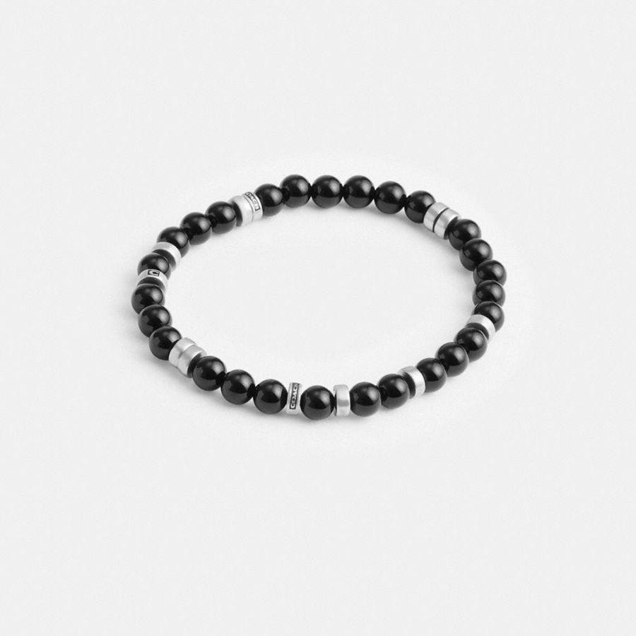 COACH® Onyx Beaded Disk Bracelet Men Jewelry Black | UYEM13602