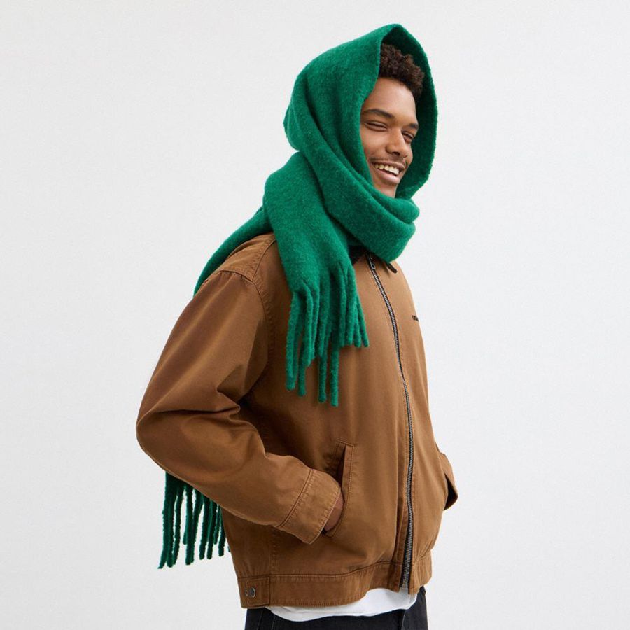 COACH® Oversized Muffler With Leather Patch Men Scarf Green | PGAJ56234