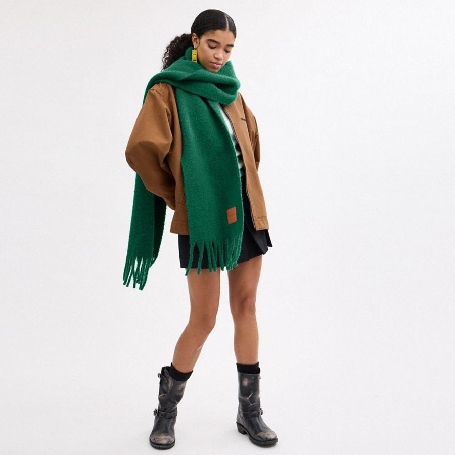 COACH® Oversized Muffler With Leather Patch Men Scarf Green | PGAJ56234